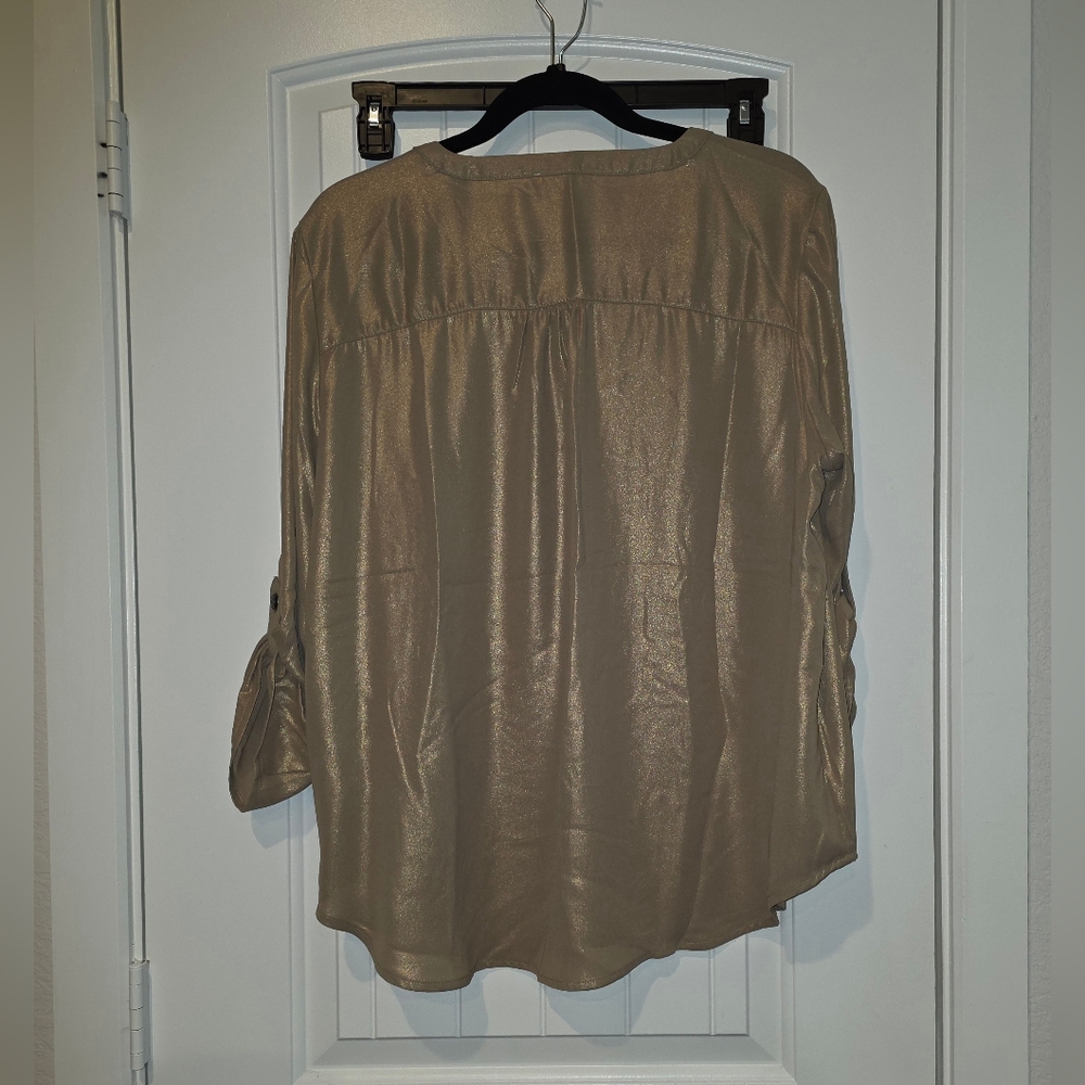 Maurices Atwood Gold Shimmer 3/4 Sleeve Popover Blouse XL - Picture 9 of 9